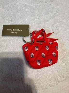 Vera Bradley Red Quilted Mini Tote Keyring with Floral Print